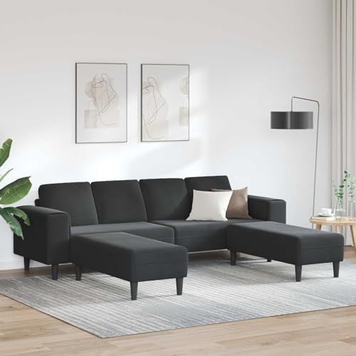 Augerqir Wohnzimmer Couch 3 pcs Schwarz 250 x 188 x 76 cm Polstergarnitur mit Ottomane und Recamiere, Dreisitzer Sofa mit atmungsaktivem Bezug, stabile Rückenlehne