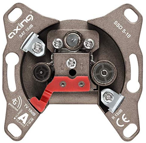 Axing SSD 5-10 Universal Antenna socket 3-port Wall Outlet loop-through with 10 dB tap loss for CATV, Satellite and Unicable Systems