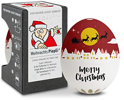 Weihnachts PiepEi - Singende Eieruhr zum Mitkochen - Eierkocher | Zusammen mit den Eiern kochen: Spielt für weich, mittel & hart eine Melodie - Lustiger & funktionaler Eggtimer - Musik Kochei