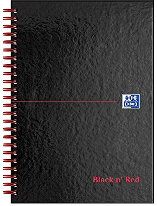 Oxford Black n' Red A5 Glossy Hardback Wirebound Notebook, Ruled with A-Z Index, 140 Page, 1 Notebook