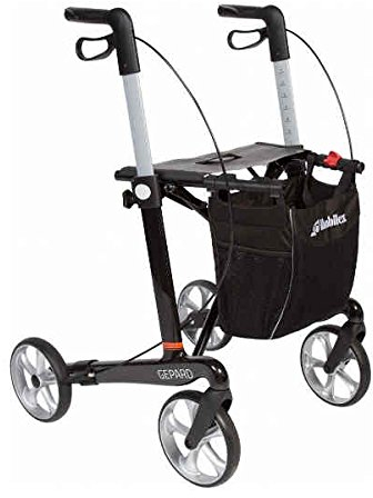 Premium Rollator Mobilex Gepard, Kohlefaser Carbon, faltbar, mit Vollausstattung, Tasche, Stockhalter, Sitz, Carbonrollator bis 150 kg