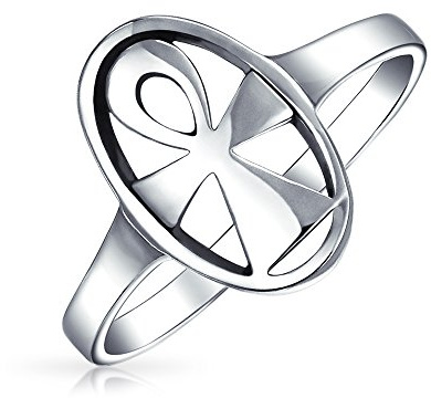 Bague Croix Ankh Égyptienne Sceau Ovale Clé Éternelle de Vie Religieuse pour Femmes et Hommes en Argent Sterling .925