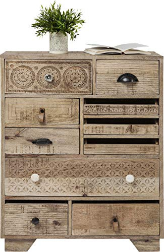 Kare Design Bank Puro, Esszimmerbank verziert mit handgeschnitzten Ornamenten, Hellbraun, 45 x 140 x 40 cm (H/B/T)