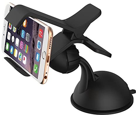 ChargeWorx Universal Car Phone Mount for Dashboard and Windshield, Adjustable Suction Cup Holder with Flex Arm and Clamp, 360 Rotation Compatible with iPhone, Samsung and Most Smartphones