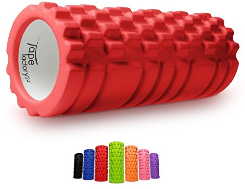 Tapefactory24 Premium MASSAGEROLLE ROT 34 x 14cm / Therapierolle für Fitness, Rücken- & Faszientraining, Reha UVM. / Therapie, Rehabilitation, Physio, Physiotherapie, Balance, Gymnastik