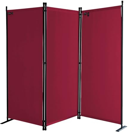 QUICK STAR Paravent 3 Teilig 170 x 165 cm Stoff Raumteiler Trennwand Balkon Sichtschutz Stellwand Faltbar Rubinrot