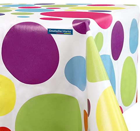 TEXMAXX® Wachstuchtischdecke versch. Größen - 220 x 140 cm/abwaschbare Tischdecke/Wachstischdecke/Wachstuch Tischdecke geeignet als Gartentischdecke - Buntes Punkte Muster