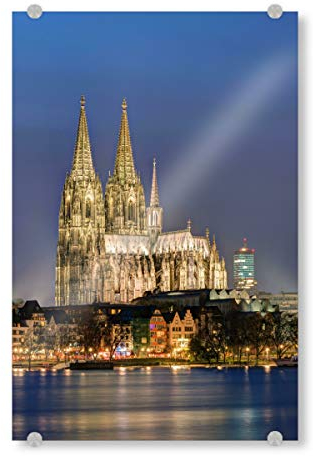 artboxONE Acrylglasbild 90x60 cm Städte D'r Dom en Kölle Bild hinter Acrylglas - Bild köln Beleuchtung Blaue Stunde