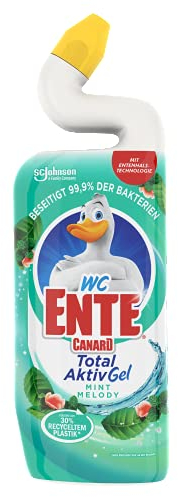 WC-Ente Total Aktiv Gel, Flüssiger WC-Reiniger, mit Entenhals-Technologie, antibakteriell, Toilettenreiniger, Mint Melody, 12 x 750 ml
