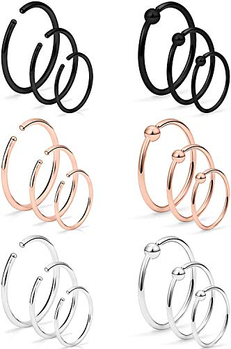 VF VFUN 20G Stainless Steel Nose Ring Hoop Septum Ring Cartilage Helix Earring Piercing Jewelry for Women Men 6mm 8mm 10mm Silver Rose gold Black