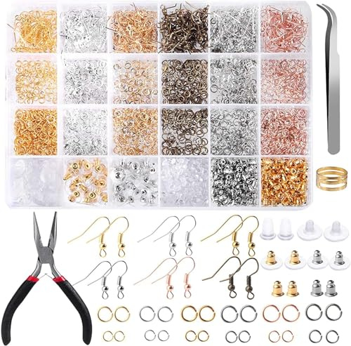 Queta 2490 Stücke Ohrringhaken Ohrringherstellung Kit mit Zange und Pinzette für die Schmuckherstellung und Ohrringreparatur, 6 Farben