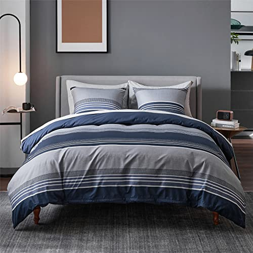 BEDSURE Bettwäsche 200x200 3teilig - Blau Gestreift, 2x80x80 Kissen | Mikrofaser Bettwäsche-Sets Wendebettwäsche, Oeko-TEX Bedding mit Reißverschluss, Extra Weich & Atmungsaktiv