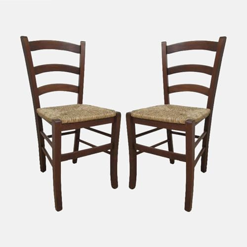 Dmora Set di 2 Sedie Classiche in Legno, per Sala da Pranzo, Cucina o Salotto, Made in Italy, 44x45h87, h cm 43, Colore Noce, Seduta in Paglia