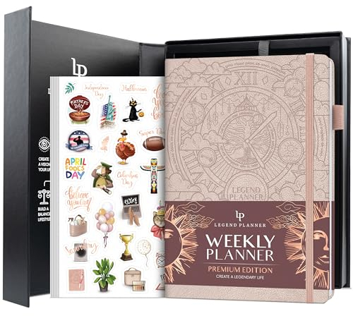 Legend Wochenplaner Premium - undatierter Wochen-, Monats- & Budgetplaner - Life Organizer für Zeitmanagement & Produktivität, A5 (Roségold)