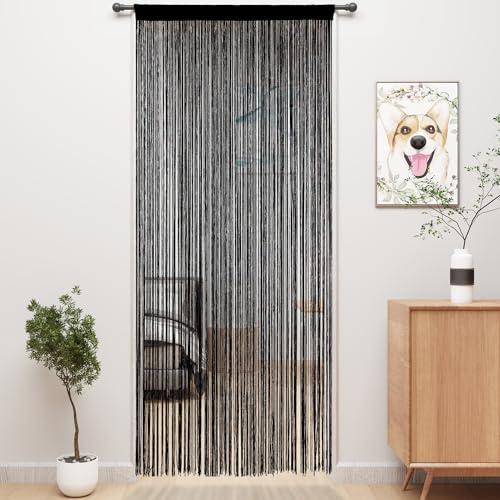 YIIBAII Door String Curtains Fringe Door Curtains for Doorways Window Room Decoration Living Room Divider(39x79, Blcak)