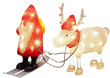 Konstsmide LED Acryl Weihnachtswichtel mit Rentier, 40 warm weiße Dioden, 24V, Außen (IP44), weißes Kabel - 6239-103, Rot/Weiß
