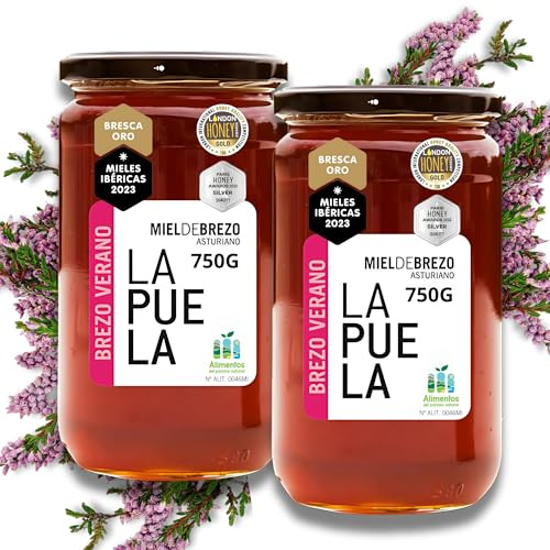 LAPUELA Pot miel de bruyère. Miel d'origine naturelle des Asturies - Arôme intense et persistant (Pack 2-750gr)