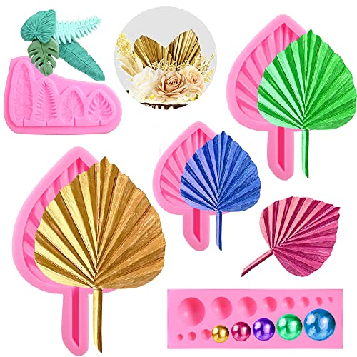 5 Stück Fächerblatt-Form, Palmenblätter, Perlen, Kugelform, Boho-Form, Süßigkeitenformen, Silikon, Fondantform, Tonform zum Basteln