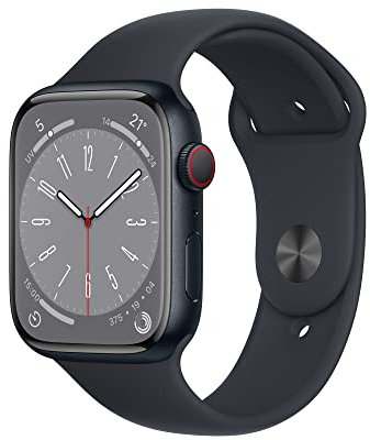 Apple Watch Series 8 GPS + Cellular, Boîtier en Aluminium Minuit de 45 mm, Bracelet Sport Minuit - Regular