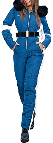 Einteiliger Skianzug Damen Schneeanzug Lässig Skioverall Frauen Einteiler Skisuit Winddicht Skisuit mit Kaputze und Reißverschluss