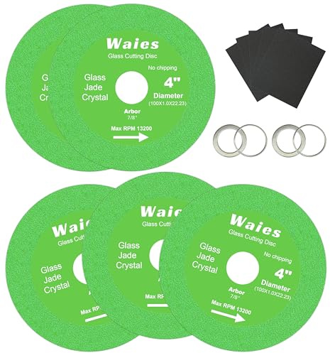 Waies Diamant Glas-Trennscheibe für Winkelschleifer - 22.23mm Innenloch - Zum Schneiden von Glas, Keramik, Fliesen und Jade (5, 100mm)