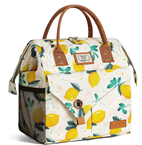 Lekesky Kühltasche Lunchtasche Damen Isolierte für Frauen Auslaufsichere | Kühltasche Klein Weit Geöffnete Lunchbox Tasche, 11L, Zitrone