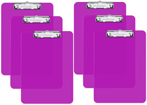 Hnogri Lot de 6 presse-papiers en plastique format A4 standard Plastique dur, Clipboard A4 dessin de mode, Planchettes à pince et porte-formulaires, Clipboard taille 31.5 x 22.5 cm, violet
