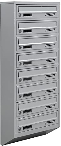 Cassette postale condominiale con fissaggio a parete grigio GDS 8 RAL 7035 | installazione interna, formato A4, 8 cassette postali, grigia RAL 7035 aperatura 33 x 2 cm, profondita 20 cm, 2 chiavi