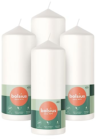 Bolsius Glatte Stumpenkerzen - Weiß - 4 Stück - 15 x 6 cm - Dekorative Haushaltkerzen - Länge Brenndauer 42 Stunden - Unparfümierte - Enthält Natürliches Pflanzenwachs - Ohne Palmöl
