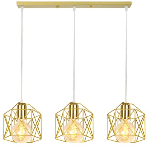 PETITES ECREVISSES 3 flammig Pendelleuchte Industrielle Vintag Hängeleuchte E27 Deckenleuchter mit Sechseck Design Lampe aus Eisen Käfig Lampenschirm für Wohnzimmer Esstisch Küche