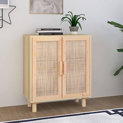 LAPOOH Sideboard Braun 60x30x70 cm Massivholz Kiefer und Natur-Rattan, Schlafzimmer Kommode, Komodenschrank, Küchenschrank, Commode, Flurkommode, Schlafzimmerkommode, Schrank345632