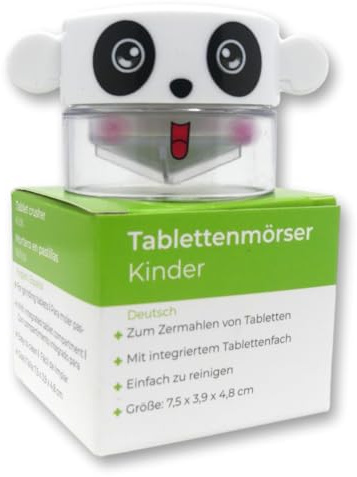 LisaCare Tabletten Mörser - 5 x 4cm Medikamenten Mörser für Kinder | Mörser für Tabletten mit Pillendose im Deckel - Für Zuhause & unterwegs (Panda-Motiv)