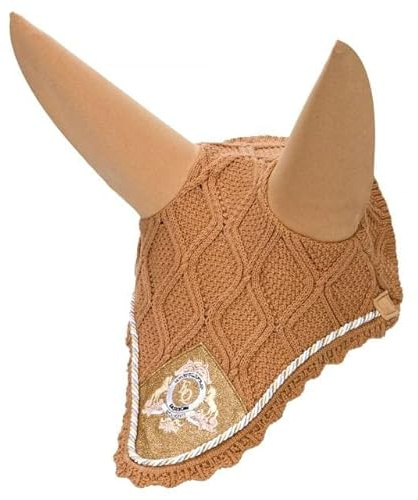EQUESTRIAN QUEEN Fliegenhaube für Pferd – Baumwolle, geräuschdämpfend & schützend, mit Glitter & edlem Stick – stilvoll, bequem & funktional - Cologne (Gold, Full (Warmblut))