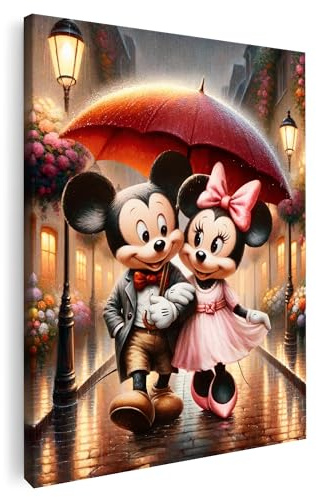 Artmazing | Mickey Minnie Regen Bild bunt | S-Art Bilder | Mickey Minnie Regen Bilder Modern | Coole Wandbilder Wohnzimmer | Wandbild Deko XXL | Bild Leinwand XXL | buntes Poster für Wand