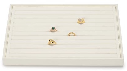 Oirlv Beige Mikrofaser Schmucktablett,Schmuckaufbewahrung Schublade,Ohrstecker Aufbewahrung,Ring Aufbewahrung,Ring Tablett(35X24 CM)