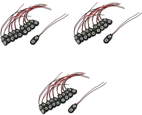 Angoily 30pezzi Connettore Clip Batteria I-type Con Cavo Per Alimentazione Led e Dispositivi Elettronici Colore Nero Materiale e Metallico
