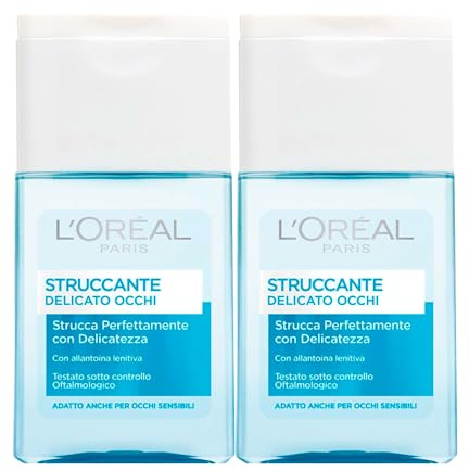 L'Oréal Paris Struccante Occhi Delicato Formula Detergente con Allantoina Lenitiva per Occhi Sensibili Oftalmologicamente Testato per Routine di Pulizia Quotidiana Completa - 2 Flaconi da 125ml
