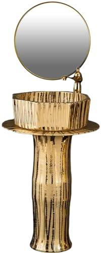 ZTGL Standwaschbecken Im Modern, Handgemalt Art Keramik Säulen Waschbecken Durchmesser 40 cm | Höhe 82 cm, Badezimmer Waschtisch Säule Waschplatz,Sink + Mirror + Faucet Set