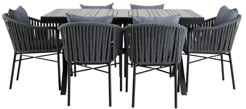 IDIMEX Gartenmöbelset ISOLA mit 1 Tisch und 6 Stühlen, inkl. Sitzkissen, Tisch und Stühle aus Alu, bespannt mit Rope, Tischplatte aus WPC schwarz, Terassenmöbel.
