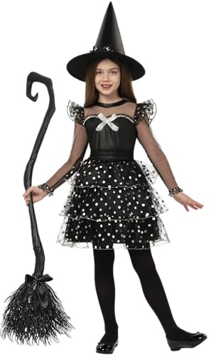Spooktacular Creations Kids Witch Costume, Girl Black Glittery Witch Costume, Dress with Broom Hat Tights for Toddler Girls Halloween Party Role Play