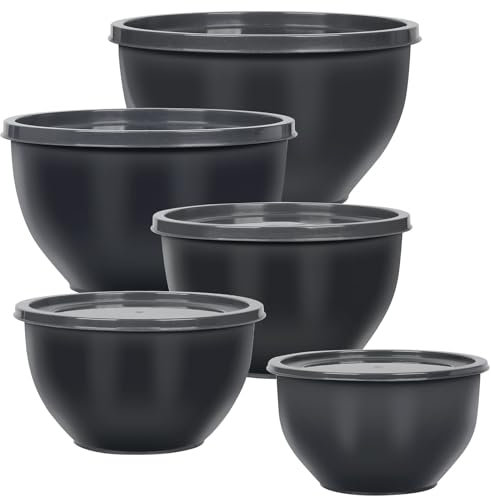 Greentainer Plastic Mixing Bowls with Lids Set for Kitchen, 5 Set Nesting Bowls for Mixing, Baking, Prepping, Cooking and Serving Food, Mixing Bowls Dishwasher, Microwave Safe