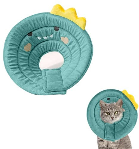 crazy bean Halskrause Katze Weich Leckschutz Hunde Schutzkragen Kegelhalsbänder Verstellbar für Haustiere Genesungshalsband Grüner Dinosaurier Grüner Dinosaurier,S