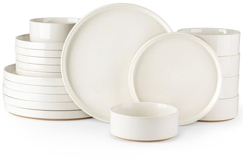 AmorArc Ceramic Dinnerware Set for 6 | Speckled Stoneware Plates and Bowls with Rustic Terracotta Underside| Scratch Resistant,Dishwasher & Microwave Safe Dishes Sets- 18pcs