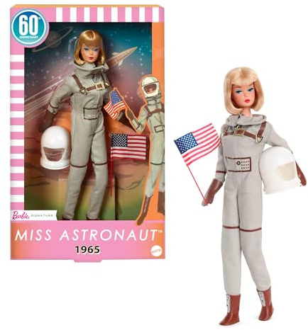 Barbie Signature Astronauta, bambola da collezione con tuta argentata, stivali spaziali e casco inclusi, riproduzione vintage del 1965, giocattolo per adulti, JBJ48