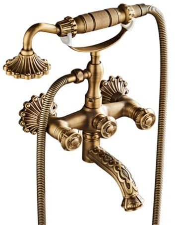 Badewannenarmatur Badewanne Wasserhahn Retro Vintage Stil Messing Wandmontage Zwei Griffe Wannenbatterie Badewannen Armatur Mit Handbrause Badewanne Mischbatterie Duscharmatur, Bronze
