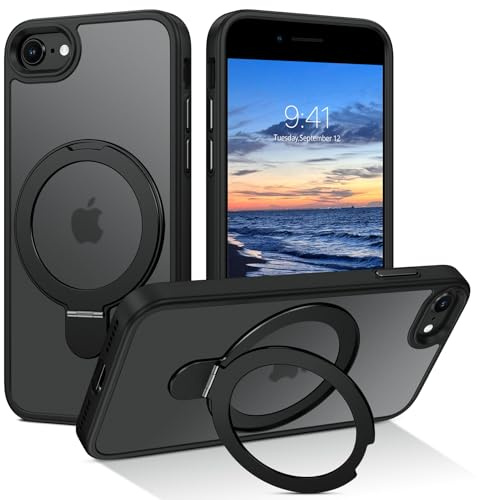 BENTOBEN für iPhone SE 2022 Hülle für MagSafe mit Ständer, iPhone SE 2020 Hülle [Magnetisch Ständer Ring] Clear Kabellos Dünn TPU Bumper Cover iPhone 8 iPhone 7 Case Handyhülle iPhone SE 2 3, Schwarz