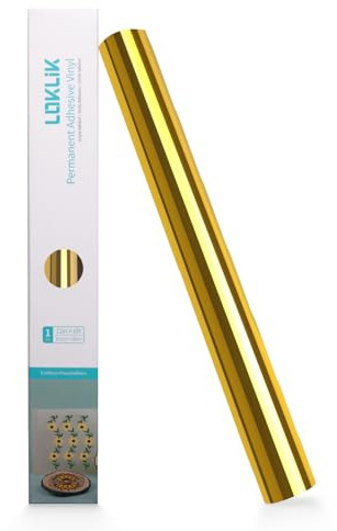 LOKLIK Permanent Adhesive Vinyl Mirror - Vinylrolle, permanent, selbstklebend, Metallic, Stoff, 1 Stück, 30,5 x 180 cm - Permanentklebevinyl für Kunst und Handwerk (Spiegelmatt - Gold)