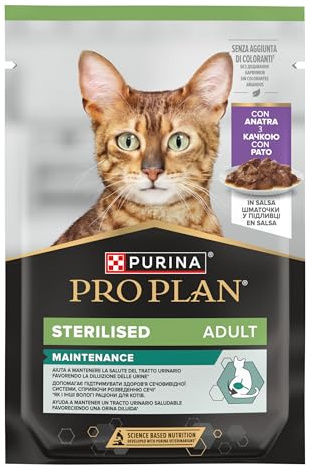Purina Pro Plan Sterilised Mantainance Cibo Umido per Gatti Sterilizzati Pezzettini in Salsa Anatra, 26 Bustine da 85g