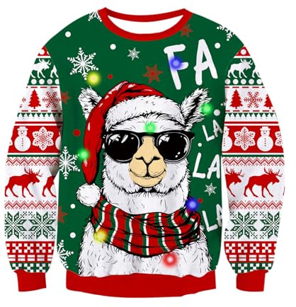 Freshhoodies unisex ful jultröja män kvinnor jultröjor med ljus rolig pullover sweatshirt stickade toppar S-XXL, Julalpacka 13, XL