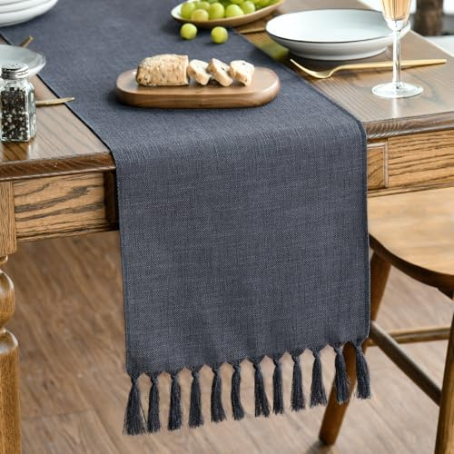 Artoid Mode Graphit Grau Landhausstil Quasten Tischläufer, Waschbar Küche Tisch Dekoration Party Geburtstag Hochzeit Dekor 33x143 cm